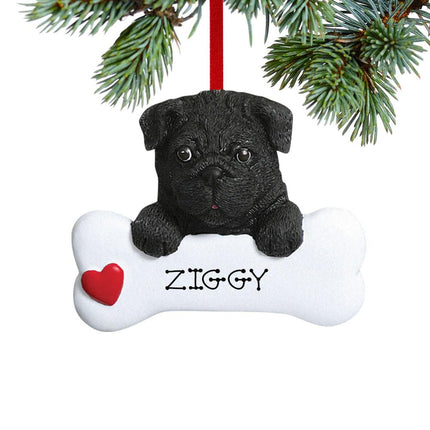 Black Pug Dog Bone Ornament created by RUDOLPH AND ME and designed by Ornament Shop