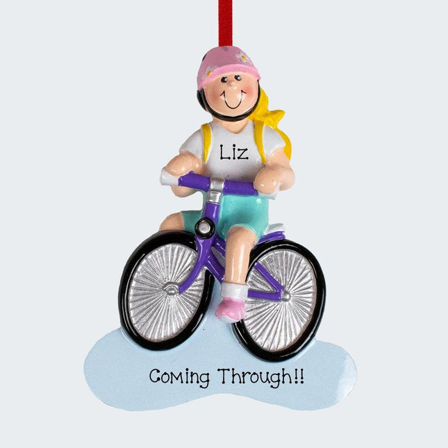 Blonde Bike Riding Girl Ornament created by RUDOLPH AND ME and designed by Ornament Shop