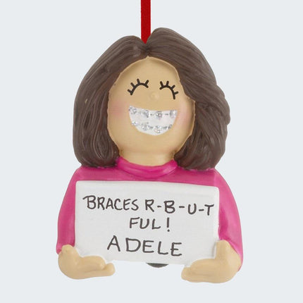 Braces On Boy or Girl Personalized Ornament - GENDER & HAIR COLOR - Female Brunette created by ORNAMENT SHOP