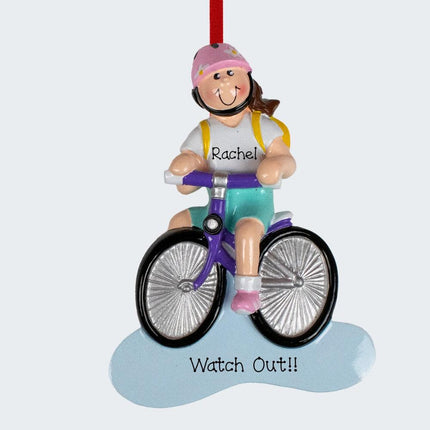 Brunette Bike Riding Girl Ornament created by RUDOLPH AND ME and designed by Ornament Shop