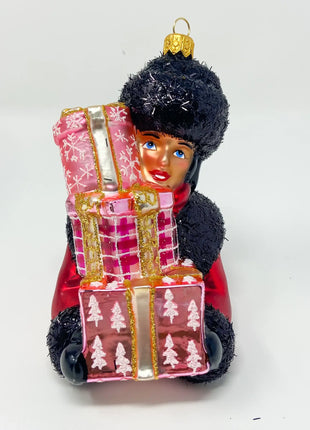 Shopping Woman Holiday Polish Glass Christmas Ornament 1 designed by Kenzies of London and by Personalized Ornamentshop