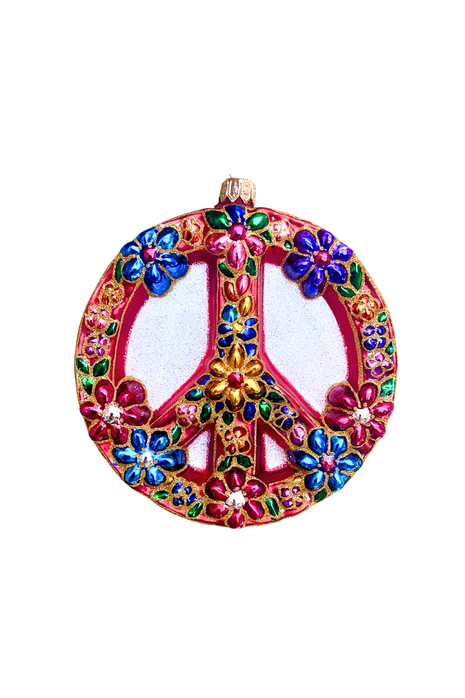 Flower Peace Sign Holiday Polish Glass Christmas Ornament designed by Kenzies of London and by Personalized Ornamentshop