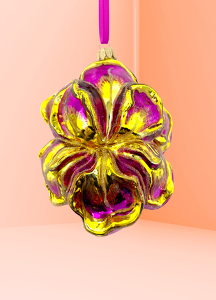 Pink + Gold Iris Holiday Polish Glass Christmas Ornament designed by Kenzies of London and by Personalized Ornamentshop