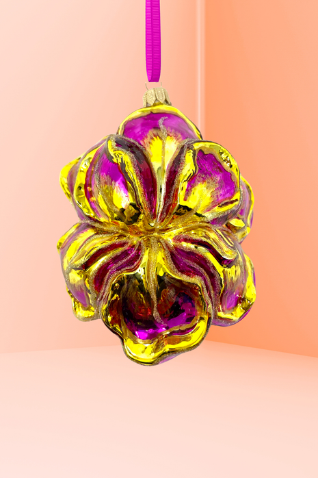 Pink + Gold Iris Holiday Polish Glass Christmas Ornament designed by Kenzies of London and by Personalized Ornamentshop