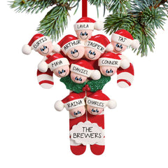Candy Cane Family Personalized Ornament - 6, 7, 8, 9, 10 Family Members - FAMILY - 10 Family Members created by RUDOLPH AND ME and designed by Ornament Shop