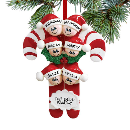 Candy Cane Family Personalized Ornament - 6, 7, 8, 9, 10 Family Members - FAMILY - 6 Family Members created by RUDOLPH AND ME and designed by Ornament Shop