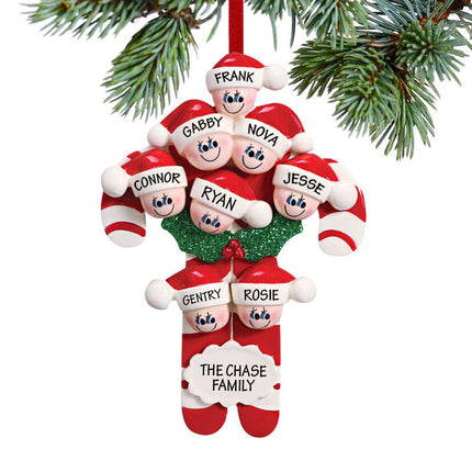 Candy Cane Family Personalized Ornament - 6, 7, 8, 9, 10 Family Members - FAMILY - 8 Family Members created by RUDOLPH AND ME and designed by Ornament Shop