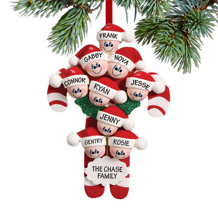 Candy Cane Family Personalized Ornament - 6, 7, 8, 9, 10 Family Members - FAMILY - 9 Family Members created by RUDOLPH AND ME and designed by Ornament Shop