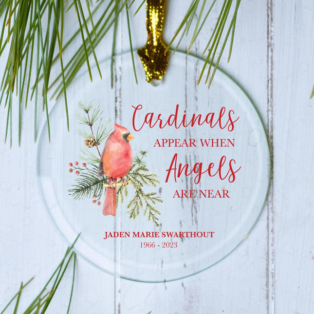 Cardinals Appear Memorial Personalized Glass Ornament - COLOR - Orange created by ORNAMENT SHOP