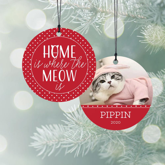 Cat Home is Where the Meow is Personalized Wood Ornament created by ORNAMENT SHOP