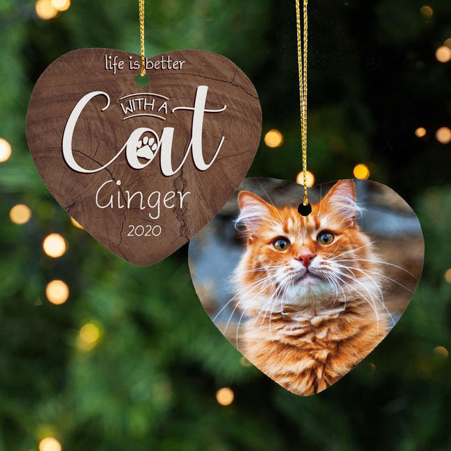 Cat Ceramic Heart Ornament created by ORNAMENT SHOP