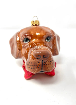 Brown Lab Dog Head Holiday Polish Glass Christmas Ornament designed by Kenzies of London and by Personalized Ornamentshop