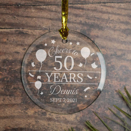 Cheers to Years Personalized Glass Ornament - YEARS - 50 Year Anniversary created by ORNAMENT SHOP
