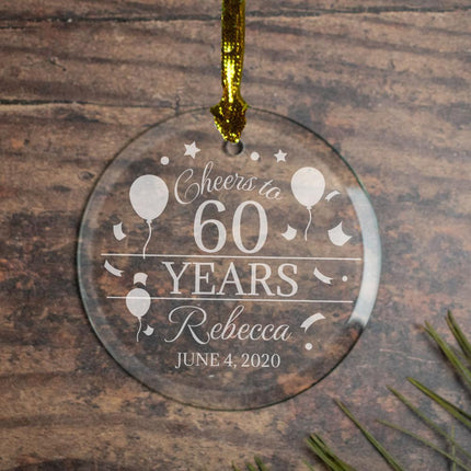 Cheers to Years Personalized Glass Ornament - YEARS - 60 Year Anniversary created by ORNAMENT SHOP
