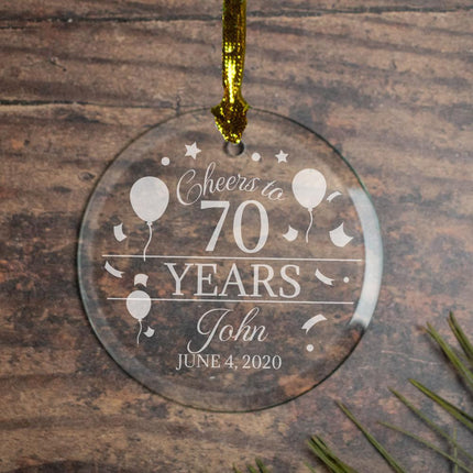 Cheers to Years Personalized Glass Ornament - YEARS - 70 Year Anniversary created by ORNAMENT SHOP