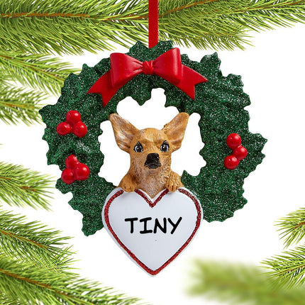 Chihuahua Dog with Wreath Ornament created by RUDOLPH AND ME and designed by Ornament Shop