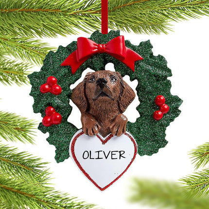 Chocolate Lab Dog with Wreath Ornament created by RUDOLPH AND ME and designed by Ornament Shop