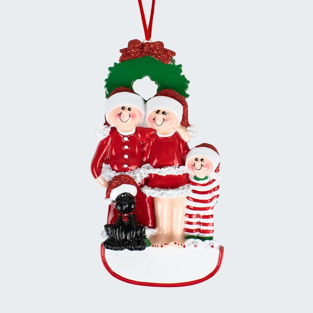 Christmas Eve Family With Black Dog Personalized Ornament - 3, 4, 5, 6 Family Members - FAMILY - 3 Family Members created by RUDOLPH AND ME and designed by Ornament Shop