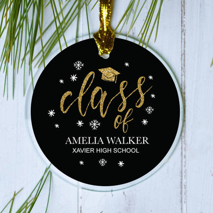 Class Of Grad Class Personalized Glass Round Ornament