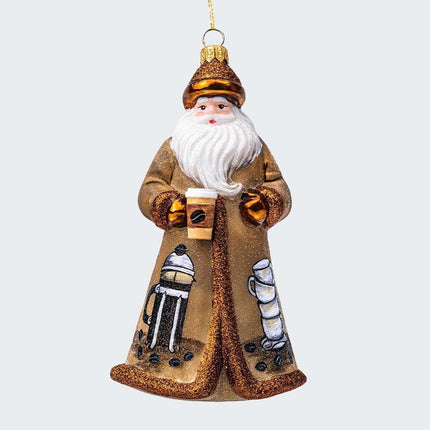 Coffee Santa Glass Christmas Ornament created by JOY TO THE WORLD and designed by Ornament Shop