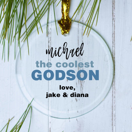 Coolest Godson Ever Personalized Glass Round Ornament - DESIGN - Plain created by ORNAMENT SHOP