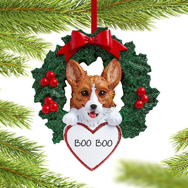 Corgi Dog with Wreath Ornament created by RUDOLPH AND ME and designed by Ornament Shop