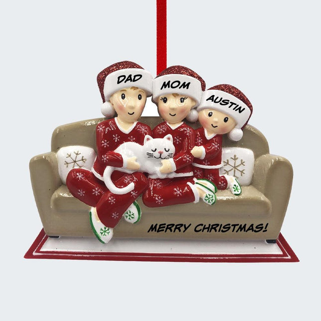 Couch Family With Cat Personalized Ornament - 2, 3, 4, 5, 6 Family Members - FAMILY - 3 Family Members created by ORNAMENT SHOP