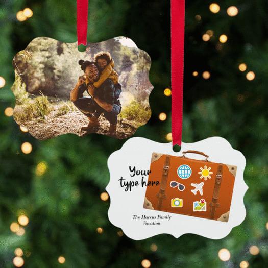 Country + Suitcase Vacation Personalized Photo Aluminum Ornament