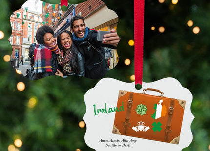 Country + Suitcase Vacation Personalized Photo Aluminum Ornament
