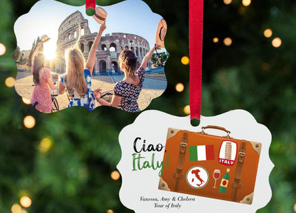 Country + Suitcase Vacation Personalized Photo Aluminum Ornament
