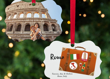 Country + Suitcase Vacation Personalized Photo Aluminum Ornament