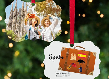 Country + Suitcase Vacation Personalized Photo Aluminum Ornament
