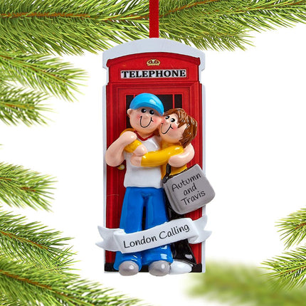 Couple in London Phone Booth Ornament created by RUDOLPH AND ME and designed by Ornament Shop