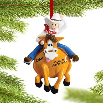 Cowboy Or Cowgirl on a Horse Personalized Ornament - GENDER - Boy created by RUDOLPH AND ME and designed by Ornament Shop