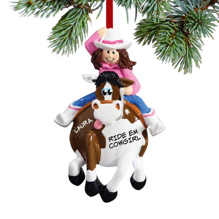 Cowboy Or Cowgirl on a Horse Personalized Ornament - GENDER - Girl created by RUDOLPH AND ME and designed by Ornament Shop