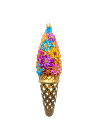 Floral Ice Cream Cone Polish Glass Christmas Ornament (Co designed by Kenzies of London and by Personalized Ornamentshop