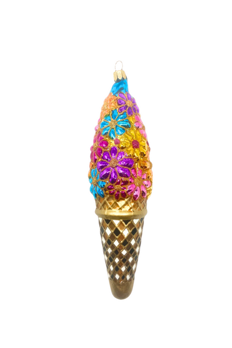 Floral Ice Cream Cone Polish Glass Christmas Ornament (Co designed by Kenzies of London and by Personalized Ornamentshop