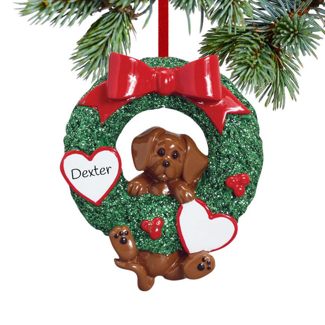 Dog Wreath - Brown Dog Ornament - DOG - Brown Dog created by RUDOLPH AND ME and designed by Ornament Shop
