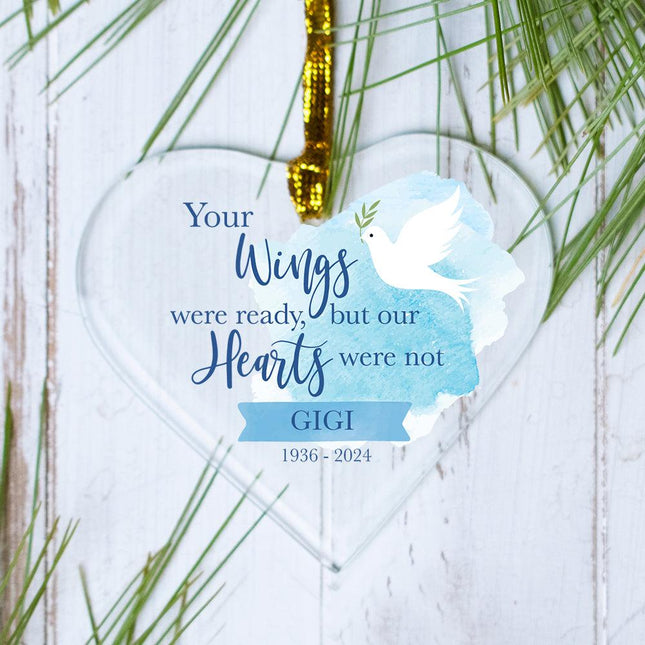 Dove Wings Personalized Glass Heart Ornament - DESIGN - White Dove with Blue created by ORNAMENT SHOP