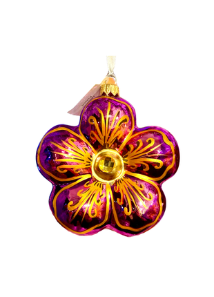 Amethyst Hibiscus Holiday Polish Glass Christmas Ornament designed by Kenzies of London and by Personalized Ornamentshop