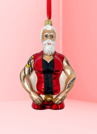 Tattoo Santa Holiday Polish Glass Christmas Ornament #2 designed by Kenzies of London and by Personalized Ornamentshop