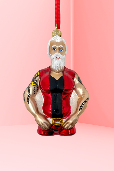 Tattoo Santa Holiday Polish Glass Christmas Ornament #2 designed by Kenzies of London and by Personalized Ornamentshop