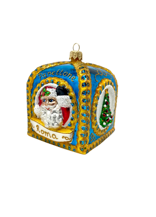 Blue Panettone Box Holiday Polish Glass Christmas Ornament designed by Kenzies of London and by Personalized Ornamentshop