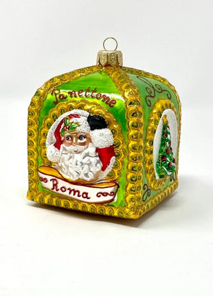 Green Panettone Box Holiday Polish Glass Christmas Ornament designed by Kenzies of London and by Personalized Ornamentshop