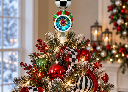 Red Tartan Glass Finial Tree Topper