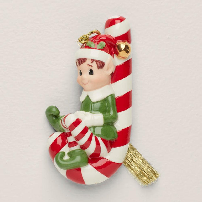 Elf On Candy Cane Ornament created by LENOX and designed by Ornament Shop
