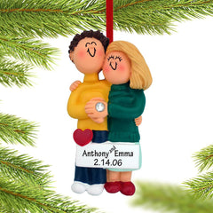 Engagement Couple Hugging Each Other Personalized Ornament - GENDER & HAIR COLOR - Male Brown/ Female Blonde created by ORNAMENT SHOP