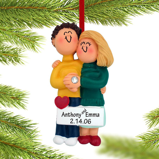 Engagement Couple Hugging Each Other Personalized Ornament - GENDER & HAIR COLOR - Male Brown/ Female Blonde created by ORNAMENT SHOP
