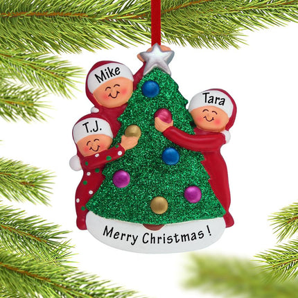 Family Decorating the Tree Personalized Ornament - 3 or 4 Family Members - FAMILY - 3 Family Members created by ORNAMENT SHOP