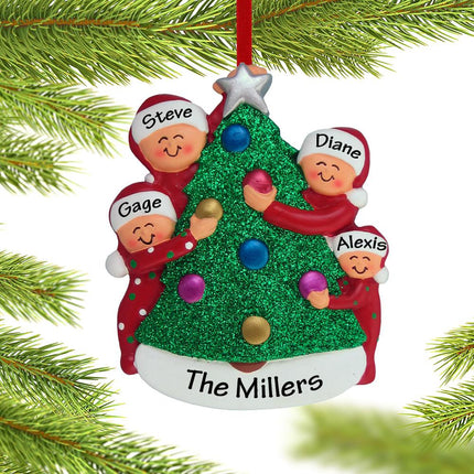Family Decorating the Tree Personalized Ornament - 3 or 4 Family Members - FAMILY - 4 Family Members created by ORNAMENT SHOP